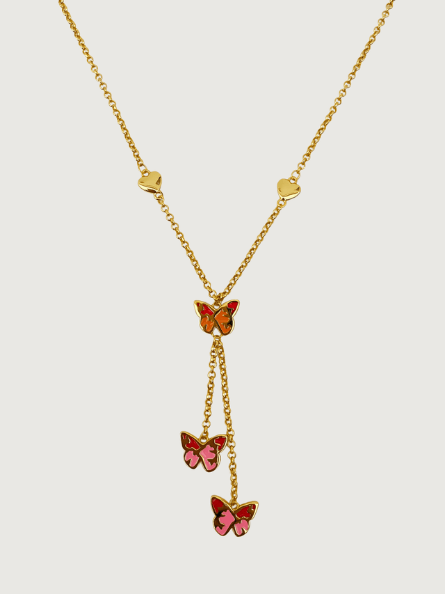 Front View of Little Princess Butterfly Lariat Necklace in 18k Gold Plated Sterling Silver Adjustable Length 925 Metal One Size 6.6gms