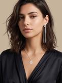 Model Wearing Zora Pendant Necklace Fixed Length 925 Sterling Silver Rhodium Plated Brass One Size 4gms