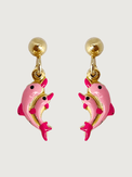 Front View of Little Princess Dolphin Earrings in 18k Gold Plated sterling Silver Jewelry for Pierced Ears 925 Sterling Metal One Size 1.7gms