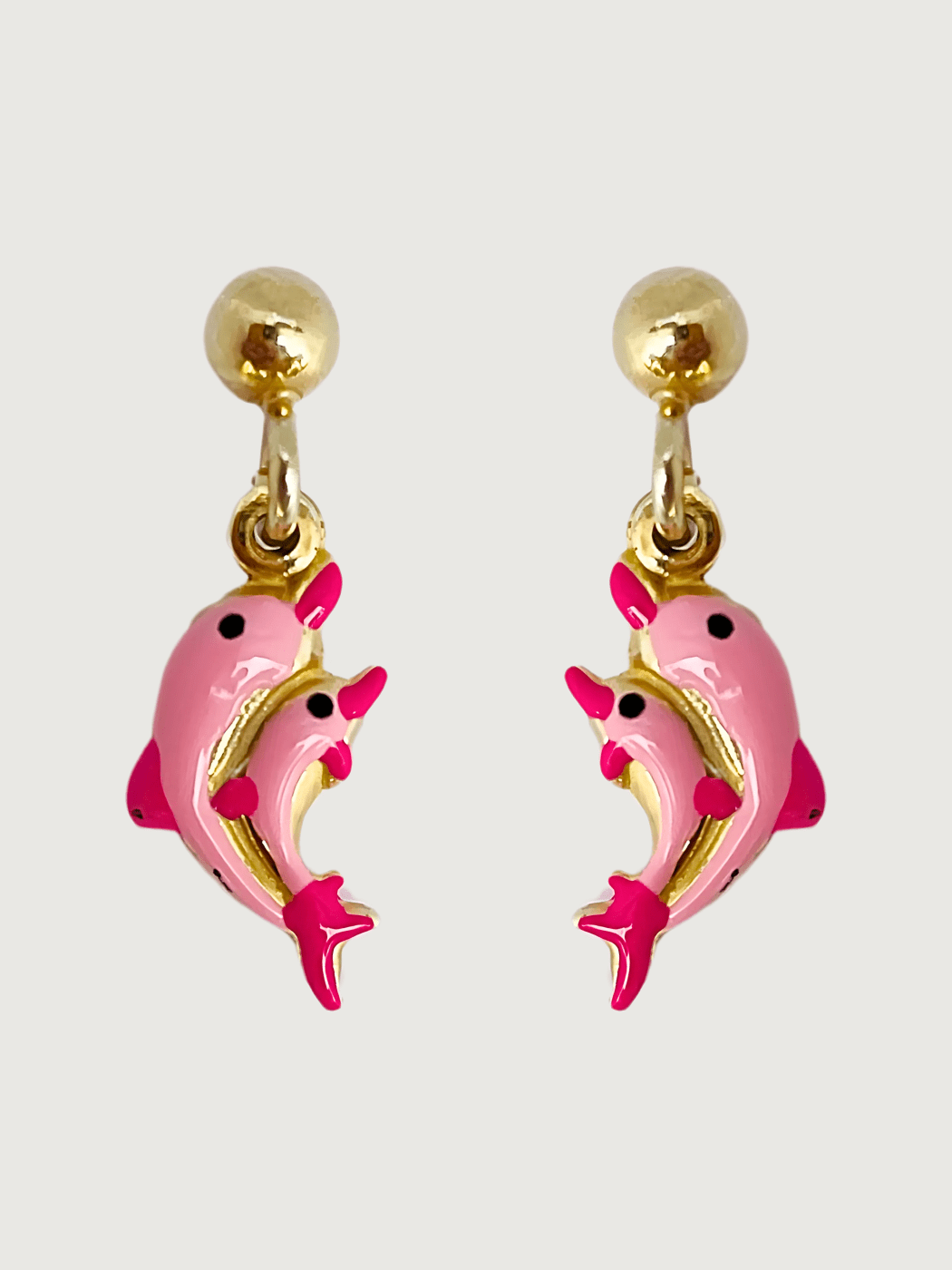 Front View of Little Princess Dolphin Earrings in 18k Gold Plated sterling Silver Jewelry for Pierced Ears 925 Sterling Metal One Size 1.7gms