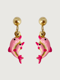 Front View of Little Princess Dolphin Earrings in 18k Gold Plated sterling Silver Jewelry for Pierced Ears 925 Sterling Metal One Size 1.7gms