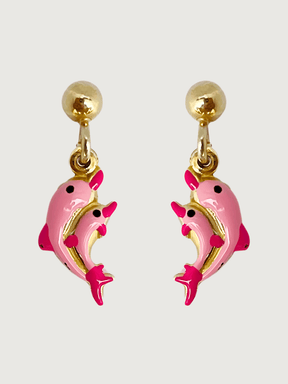 Front View of Little Princess Dolphin Earrings in 18k Gold Plated sterling Silver Jewelry for Pierced Ears 925 Sterling Metal One Size 1.7gms