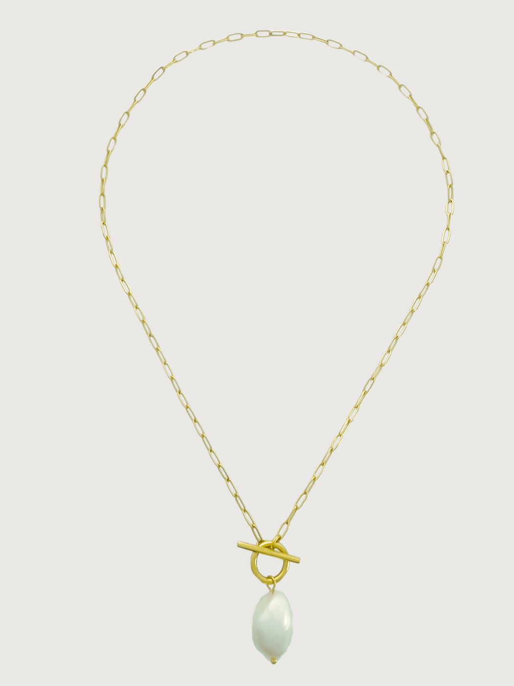 Rear View of Bella Baroque Pearl Necklace in 18K Gold Plated Metal Fixed Length 18k Steel | Hypoallergenic Tarnish Resistant Sweat Water Stone Eco - Friendly One Size 6.2gms