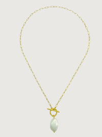 Rear View of Bella Baroque Pearl Necklace in 18K Gold Plated Metal Fixed Length 18k Steel | Hypoallergenic Tarnish Resistant Sweat Water Stone Eco - Friendly One Size 6.2gms