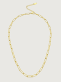 Front View of Celine Paperclip Necklace in 18K Gold Plated Metal Adjustable Length 18k Steel | Hypoallergenic Tarnish Resistant Sweat Water Eco - Friendly One Size 6.1gms
