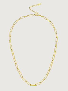 Front View of Celine Paperclip Necklace in 18K Gold Plated Metal Adjustable Length 18k Steel | Hypoallergenic Tarnish Resistant Sweat Water Eco - Friendly One Size 6.1gms