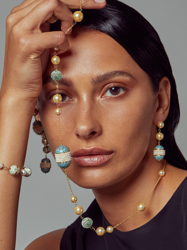 Alternate View of Model Wearing Noorhan Necklace in 18K Gold Plated 925 Sterling Silver Fixed Length 18k Metal Stone One Size 52.1gms