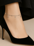 Model Wearing Stella Star Anklet in 925 Sterling Silver Comfort Fit Metal 9 inches 1.8gms
