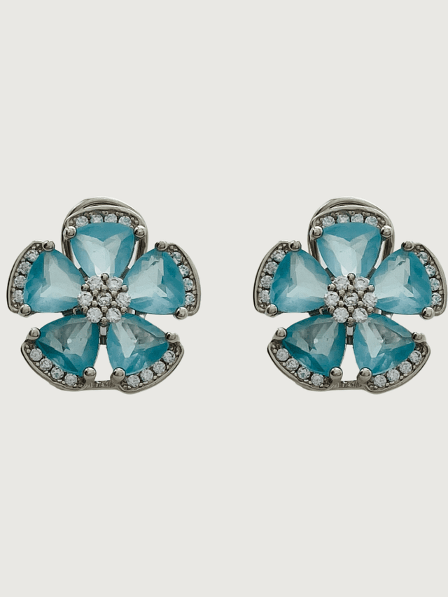 Front View of Forget Me Not Stud Earrings in Sterling Silver Jewelry for Pierced Ears 925 Metal Stone One Size 5.4gms