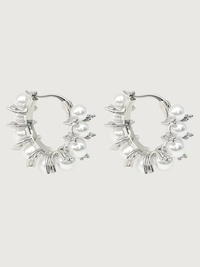 Front View of Lea Pearl Hoop earrings in Rhodium Plating Jewelry for Pierced Ears Plated Brass Metal Stone 3 cm 9.7gms