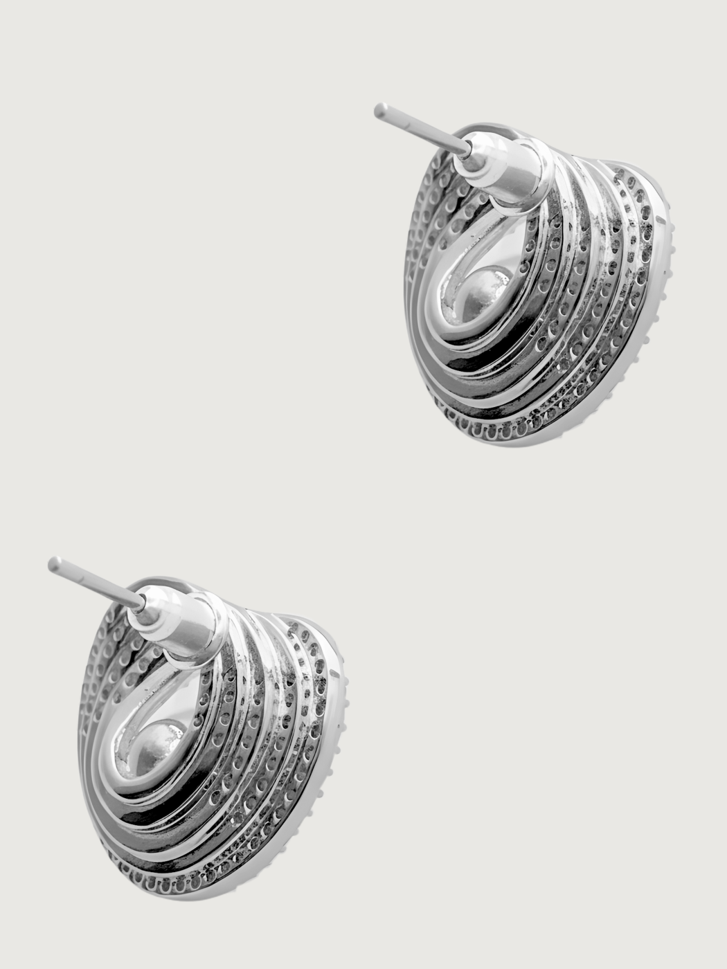 Rear View of Lusterloop Stud Earrings in Rhodium Plated Metal Jewelry for Pierced Ears Brass Post / Pin & Push 925 Sterling Silver Stamp Marked 2 cm 6.4gms