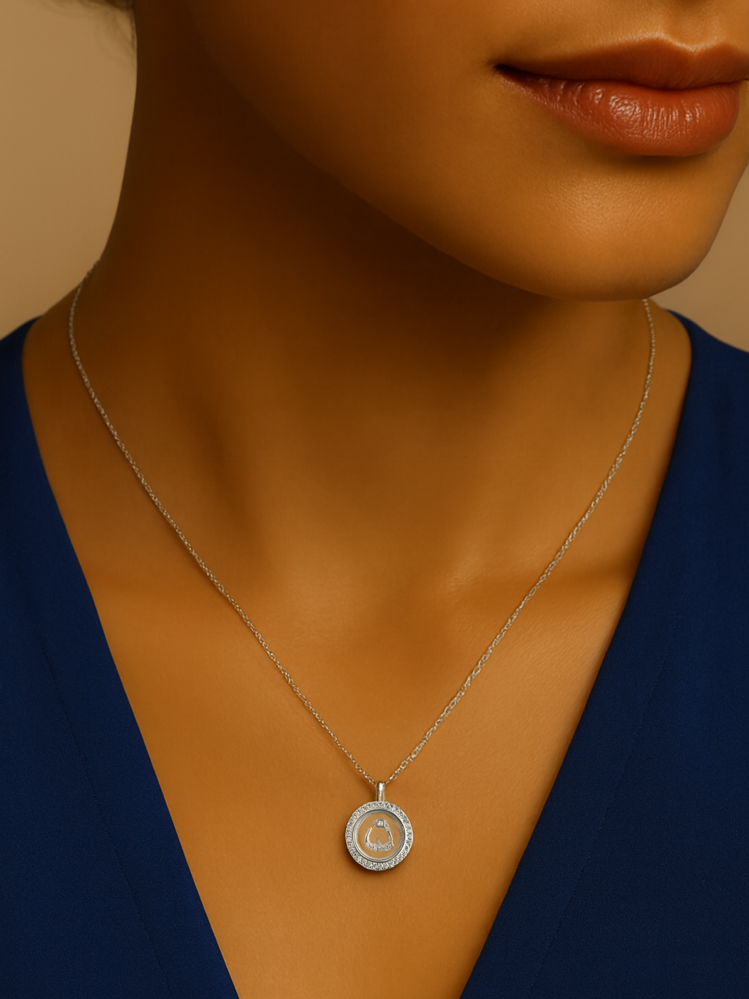 Model Wearing Arabic Letter "N" in 925 Sterling Silver Adjustable Length 16 inches 4gms