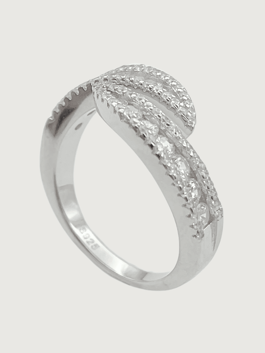 Closeup of Jane Open Adjustable Ring in 925 Sterling Silver Comfort Fit Metal 4.67gms
