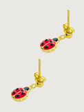 Rear View of Little Princess Lady Bug Earrings in 18k Gold plated Sterling Silver Jewelry for Pierced Ears Plated 925 Metal One Size 1.7gms
