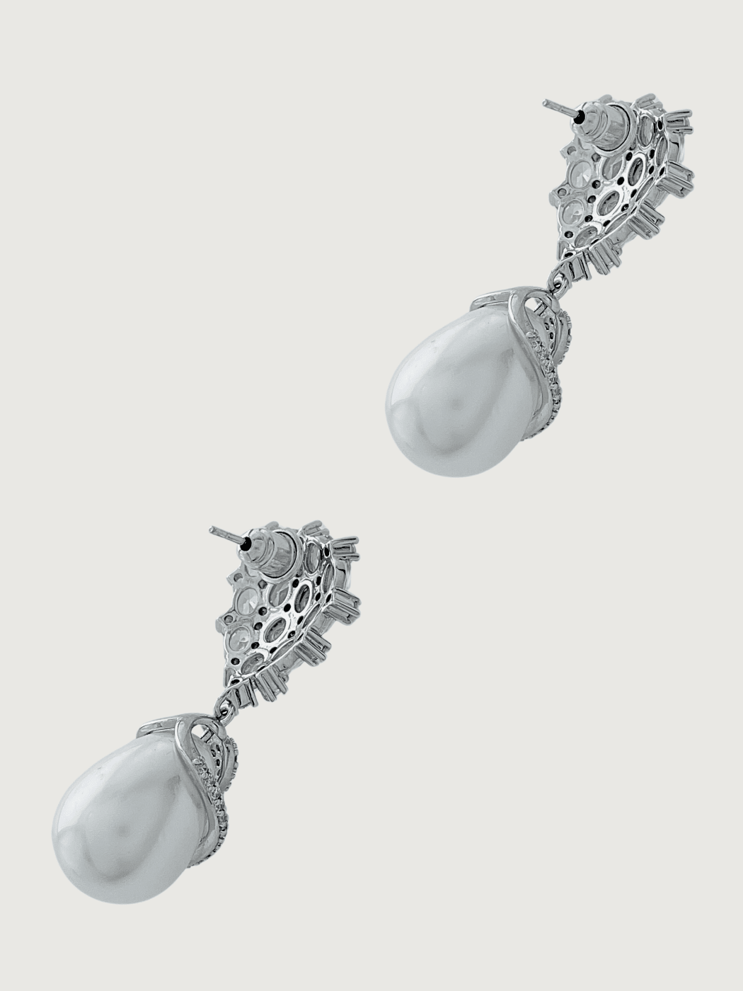 Rear View of Ellara Pearl Dangle Earrings in Rhodium Plated Metal Jewelry for Pierced Ears Copper Stone Post / Pin & Push 925 Sterling Silver Stamp Marked One Size 9.8gms