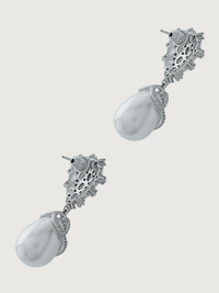 Rear View of Ellara Pearl Dangle Earrings in Rhodium Plated Metal Jewelry for Pierced Ears Copper Stone Post / Pin & Push 925 Sterling Silver Stamp Marked One Size 9.8gms