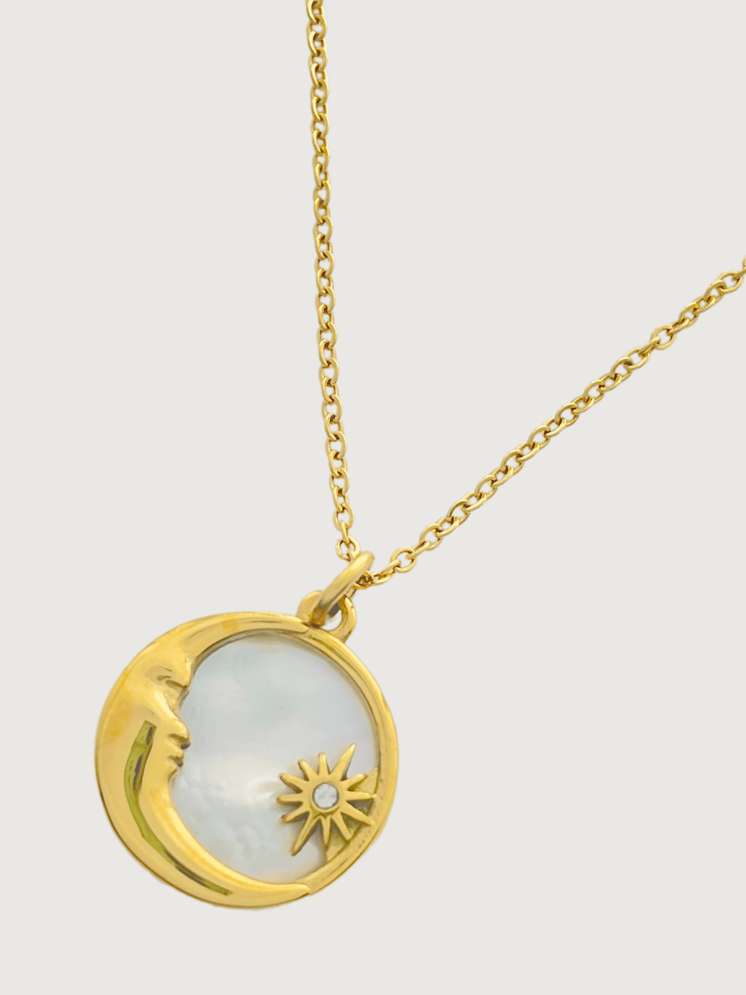 Closeup of Nova Pendant Necklace in 18k Gold Plated Metal Adjustable Length Steel | Hypoallergenic Tarnish Resistant Sweat Water One Size 4.2gms