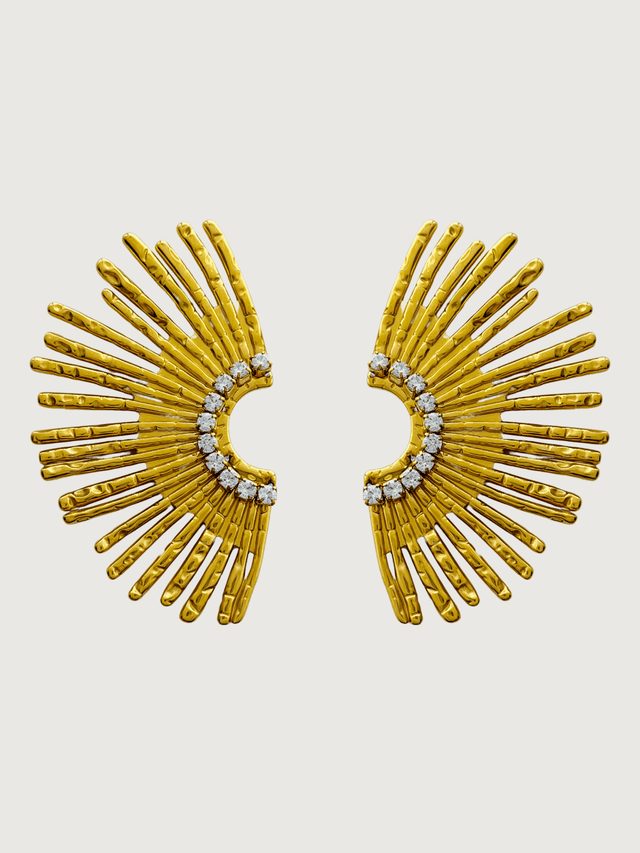 Ariana Fan Stud Earrings in 18K Gold-Plated Metal Jewelry for Pierced Ears 18k Gold Plated Steel | Hypoallergenic Tarnish Resistant Sweat Water Stone Eco - Friendly One Size 9.5gms Stainless