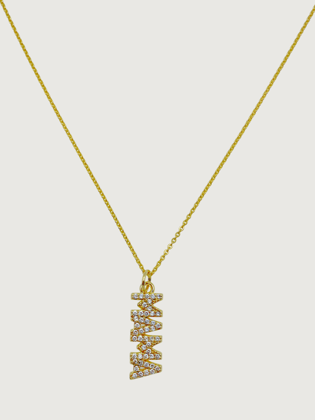 Front View of Mama Pendant Necklace in 18k Gold Plated Sterling Silver Comfort Fit 925 Metal Brass 18 inches 2.9gms