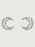 Front View of Luna Crescent Stud Earrings Jewelry for Pierced Ears 925 Sterling Silver One Size 3.2gms