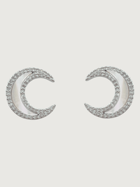 Front View of Luna Crescent Stud Earrings Jewelry for Pierced Ears 925 Sterling Silver One Size 3.2gms