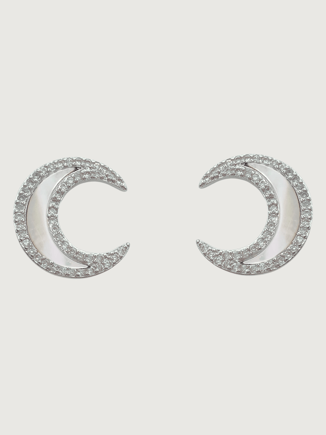 Front View of Luna Crescent Stud Earrings Jewelry for Pierced Ears 925 Sterling Silver One Size 3.2gms