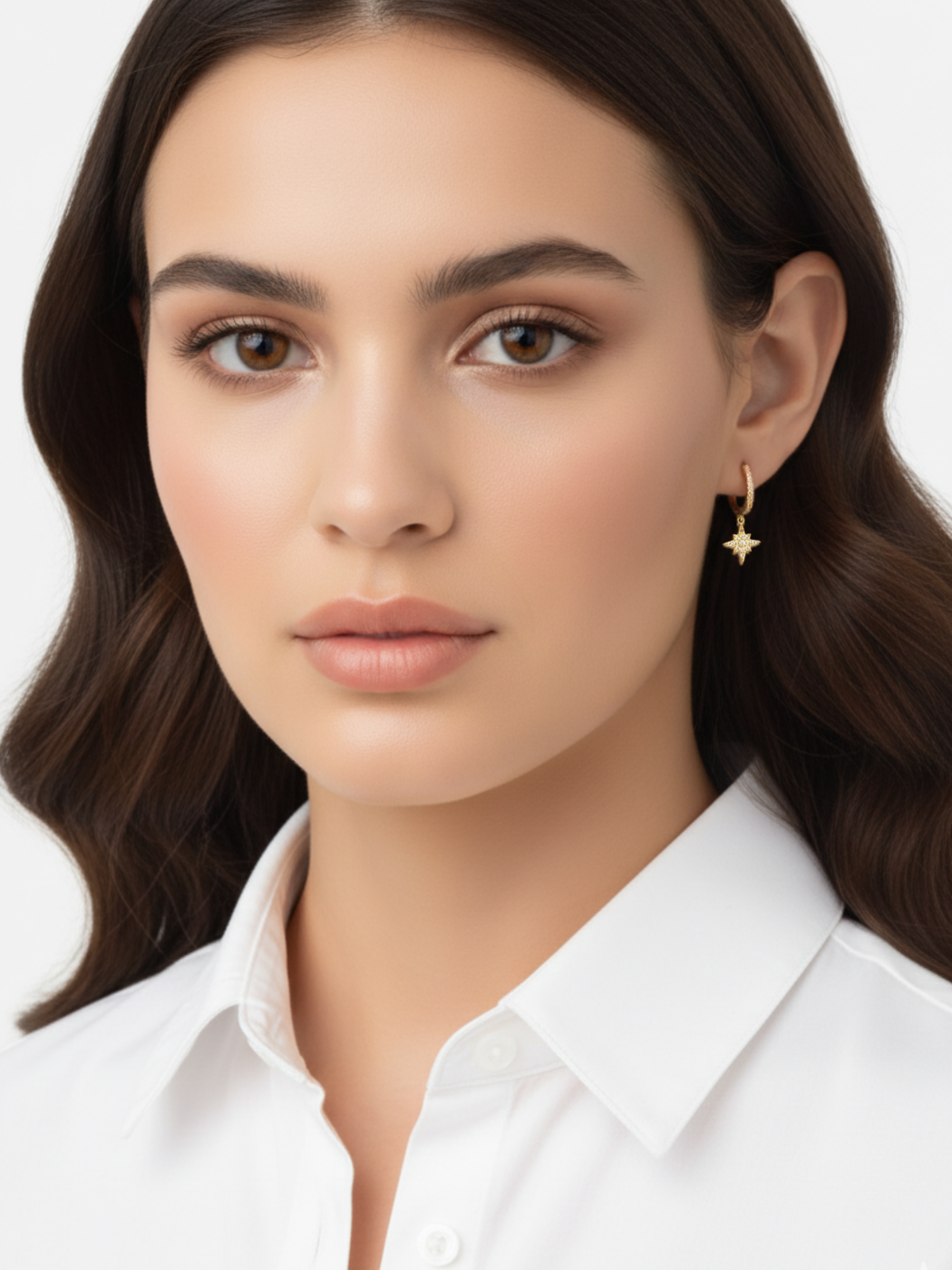 Alternate View of Model Wearing Stella Star Single Earring in 18k Gold-plated Sterling Silver Jewelry for Pierced Ears Gold Plated 925 Metal Stone One Size 0.7gms