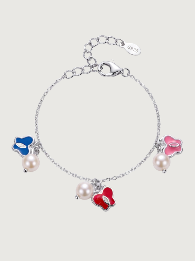 Front View of Little Princess Enamel Butterfly Charm Bracelet Adjustable Length 925 Sterling Silver 14 cm 3.2gms