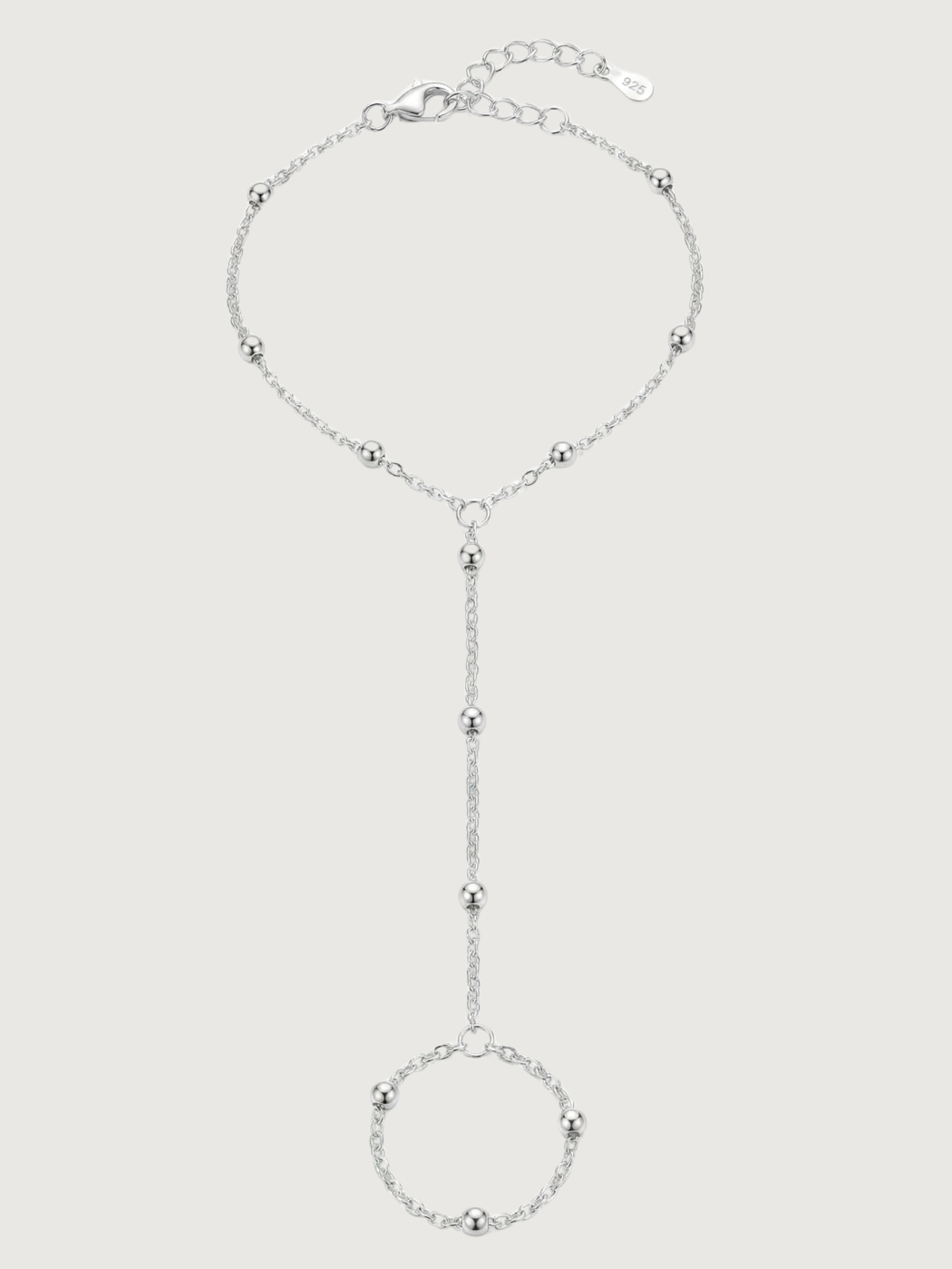 Front View of Candice Hand Chain Bracelet in 925 Sterling Silver Adjustable Length One Size 1.7gms