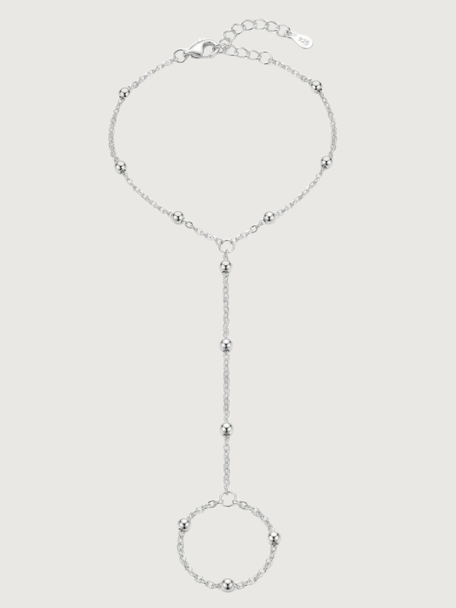 Front View of Candice Hand Chain Bracelet in 925 Sterling Silver Adjustable Length One Size 1.7gms