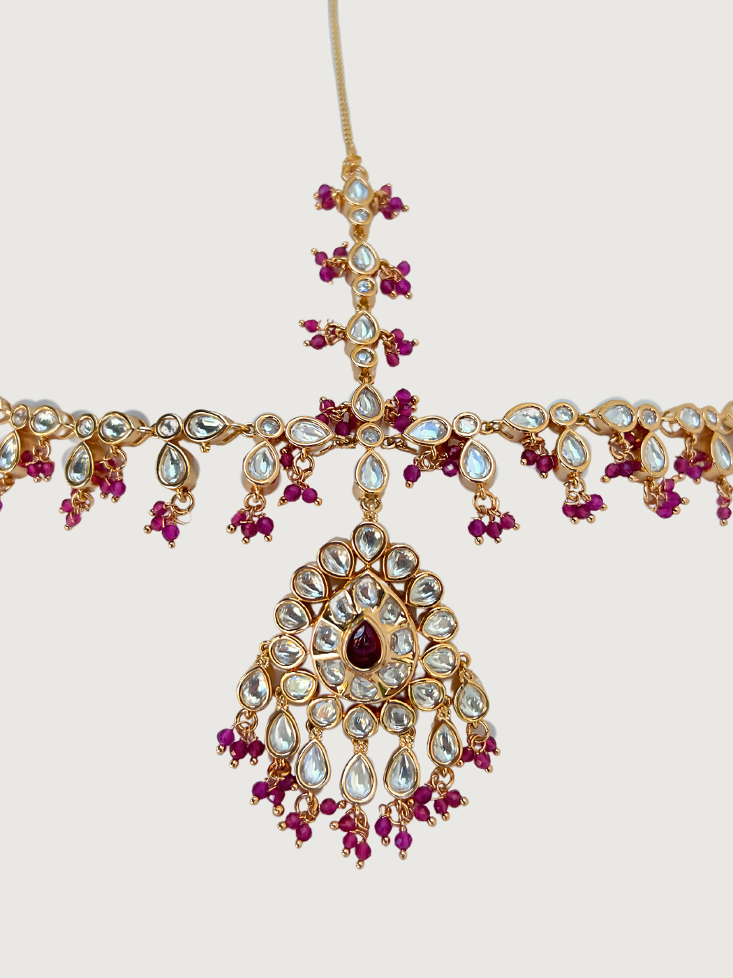 Nidhi Kundan Polki Matha-Patti in Gold Finish Comfort Fit Plated Brass Metal Stone One Size 48gms