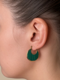 Model Wearing Joana Green Hoop Earrings Jewelry for Pierced Ears 18k Gold Plated Steel | Hypoallergenic Tarnish Resistant Sweat Water Eco - Friendly One Size 6.4gms Stainless