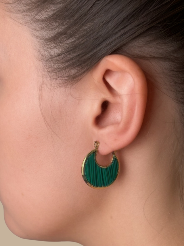 Model Wearing Joana Green Hoop Earrings Jewelry for Pierced Ears 18k Gold Plated Steel | Hypoallergenic Tarnish Resistant Sweat Water Eco - Friendly One Size 6.4gms Stainless