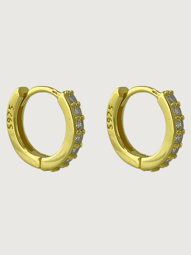 Front View of Lana Huggie Hoop Earrings in Sterling Silver with 18K Gold Plating Jewelry for Pierced Ears 18k Plated 925 Metal Stone One Size 2gms