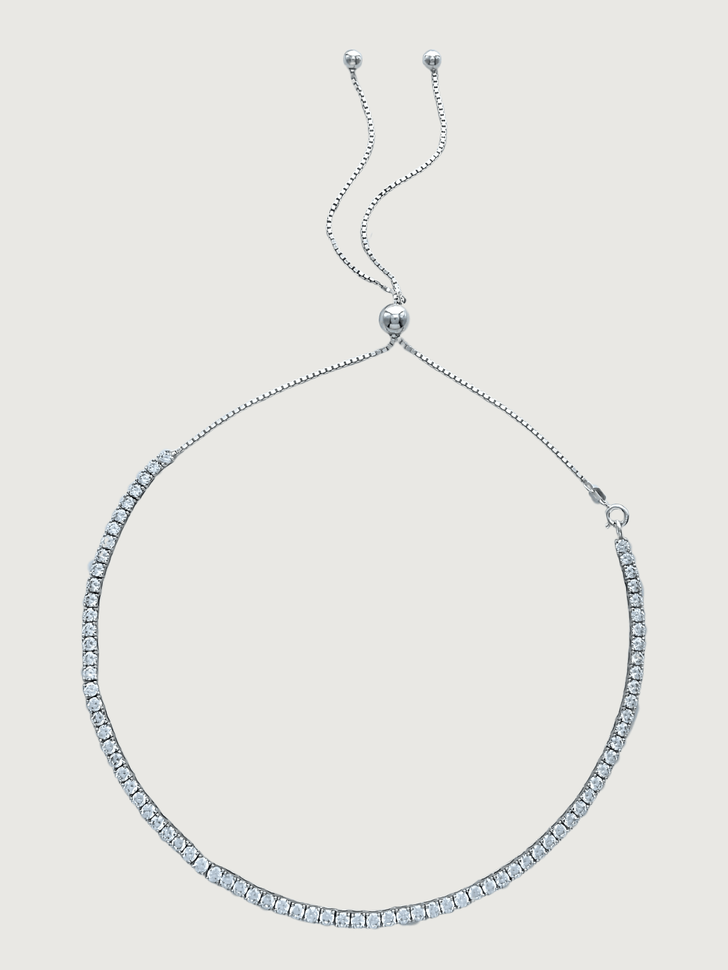 Front View of Zara Choker Tennis Necklace in Sterling Silver Adjustable Length 925 Metal One Size 17.8gms