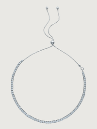 Front View of Zara Choker Tennis Necklace in Sterling Silver Adjustable Length 925 Metal One Size 17.8gms