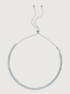 Front View of Zara Choker Tennis Necklace in Sterling Silver Adjustable Length 925 Metal One Size 17.8gms