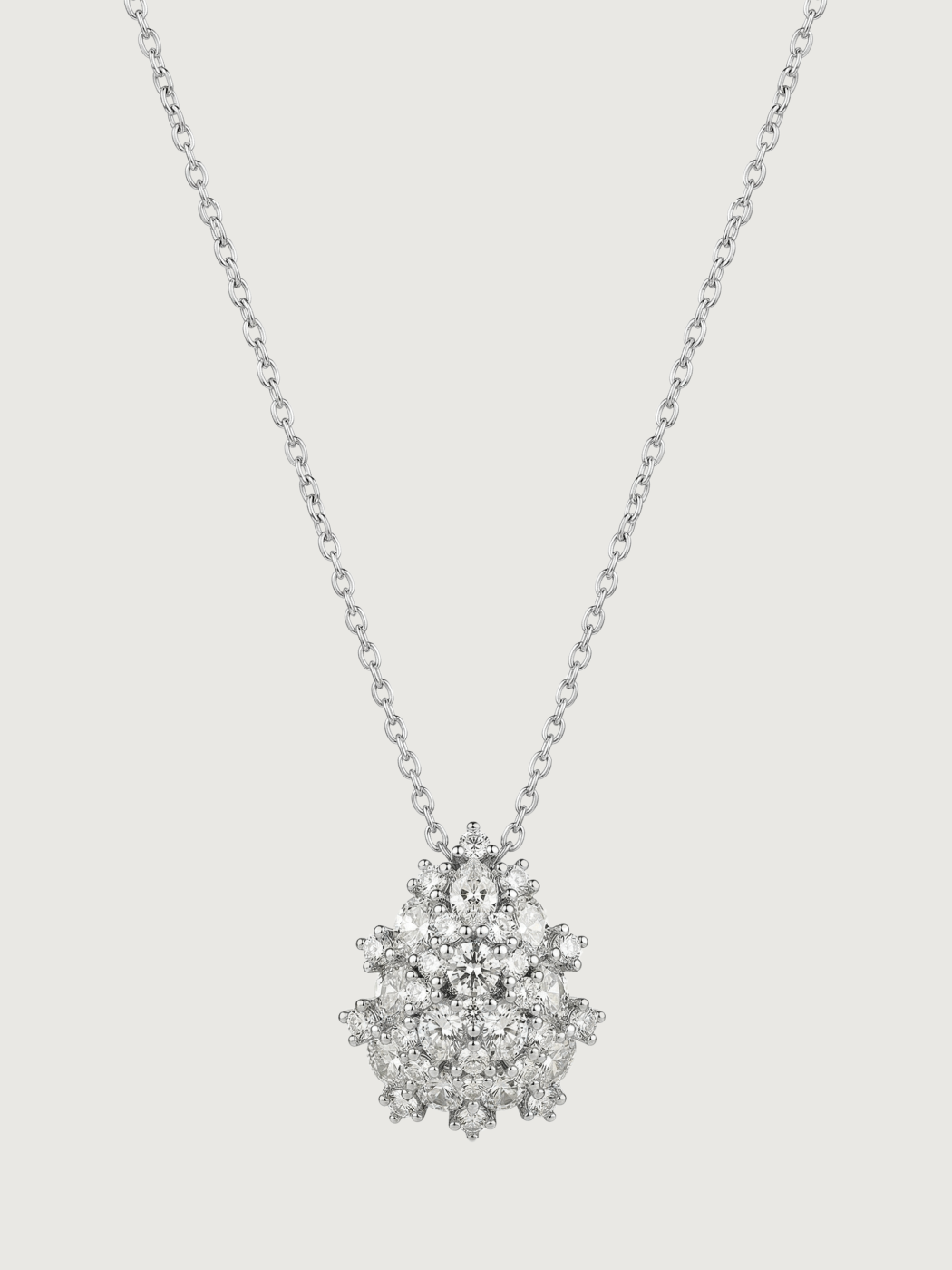 Front View of Ellara Brooch Pendant in Rhodium Plated Metal Comfort Fit Brass 925 Sterling Silver Chain 16 inches