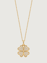 Front View of Cara Clover Pendant Necklace Fixed Length 18k Gold Plated 925 Sterling Silver Brass 16 inches 2.3gms