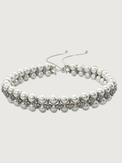 Front View of Amelia Pearl Choker Necklace Adjustable Length 925 Sterling Silver Metal Stone One Size 82.9gms