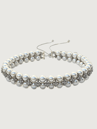 Front View of Amelia Pearl Choker Necklace Adjustable Length 925 Sterling Silver Metal Stone One Size 82.9gms