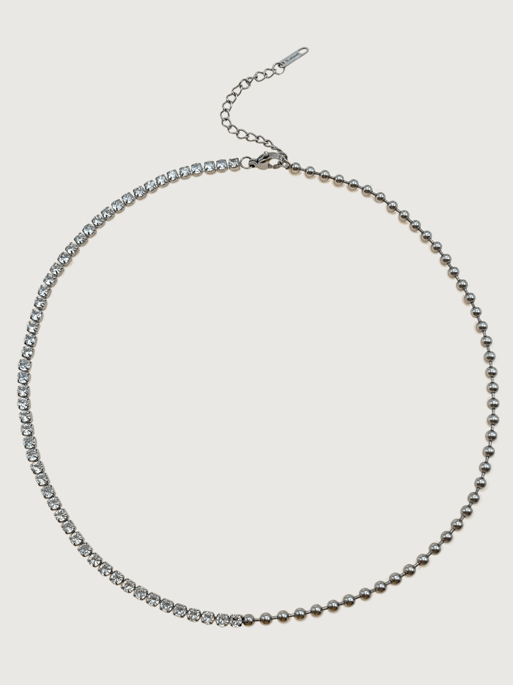 Front View of Sarah Waterproof Tennis Necklace Adjustable Length Rhodium Plated | Tarnish Resistant Steel Water Hypoallergenic Sweat Durable Jewelry Metal Eco - Friendly One Size 7.3gms Sterling Silver