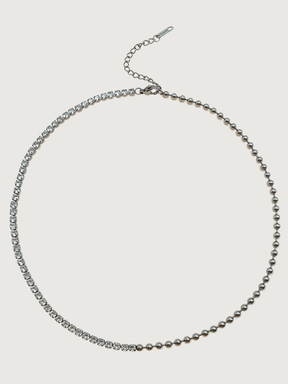 Front View of Sarah Waterproof Tennis Necklace Adjustable Length Rhodium Plated | Tarnish Resistant Steel Water Hypoallergenic Sweat Durable Jewelry Metal Eco - Friendly One Size 7.3gms Sterling Silver