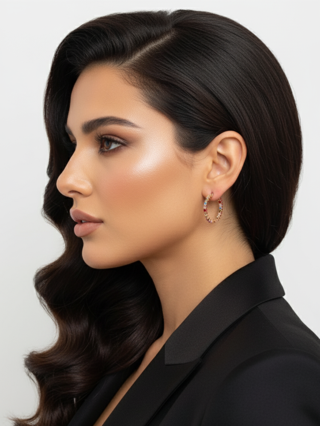 Alternate View of Model Wearing Alana Hoop Earrings in Sterling Silver with 18K Rose Gold Plating Jewelry for Pierced Ears 18k Plated 925 Metal Stone One Size 5.7gms