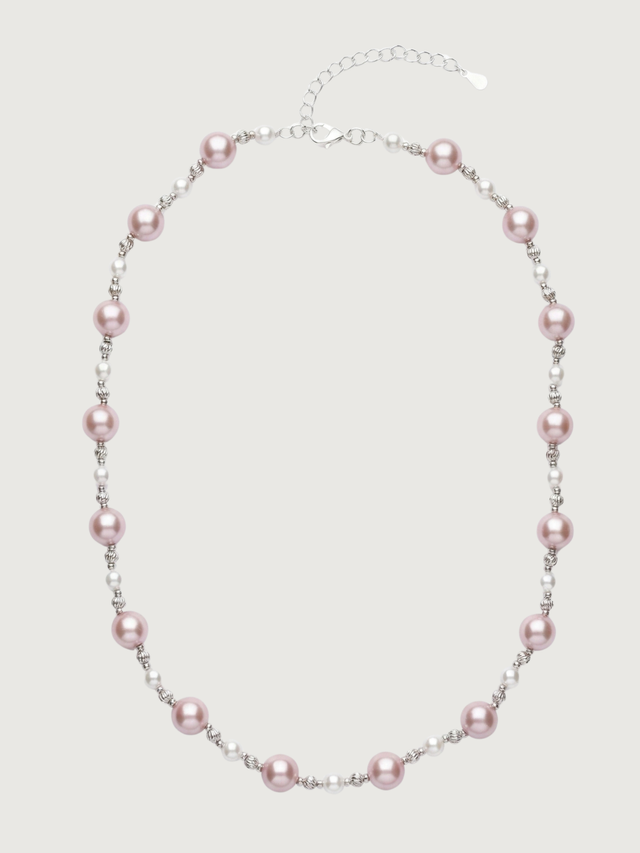 Front View of Belle Blush Pearl Necklace Adjustable Length 925 Sterling Silver Rhodium Plated Brass One Size 34.2gms