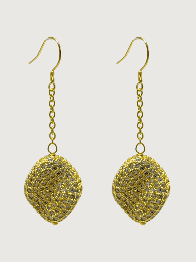 Front View of Natasha Nugget Dangle Earrings in 18K Gold Plated Sterling Silver Jewelry for Pierced Ears Brass 925 Metal Stone One Size 12.6gms