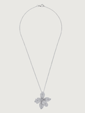 Rear View of Orchid Bloom Brooch Pendant in Rhodium-Plated Metal Comfort Fit 925 Sterling Silver Chain Rhodium Plated Brass One Size