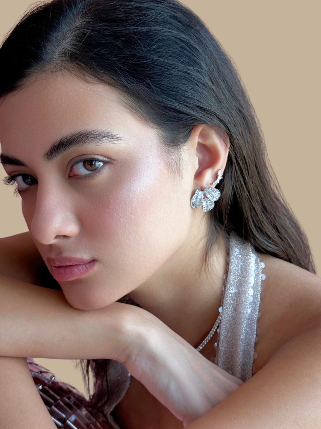 Alternate View of Model Wearing Kylie Single Stud Earring Jewelry for Pierced Ears 925 Sterling Silver One Size 0.5gms
