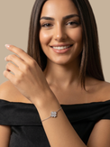 Model Wearing Cara Clover Bracelet Adjustable Length 925 Sterling Silver One Size 2.2gms