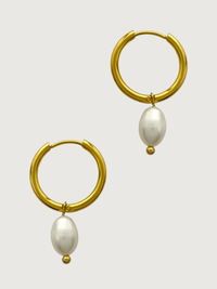 Rear View of Jenna Pearl Hoop Earrings in 18k Gold-Plated Metal Jewelry for Pierced Ears Gold Plated Steel | Hypoallergenic Tarnish Resistant Sweat Water Stone Eco - Friendly One Size 3.2gms